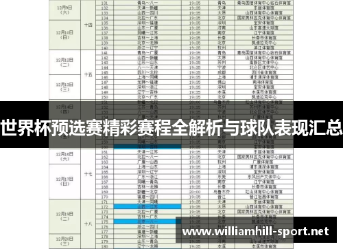 世界杯预选赛精彩赛程全解析与球队表现汇总
